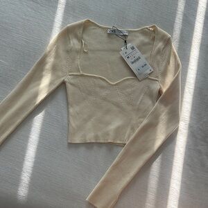 Zara Beige Long Sleeve Knit Top